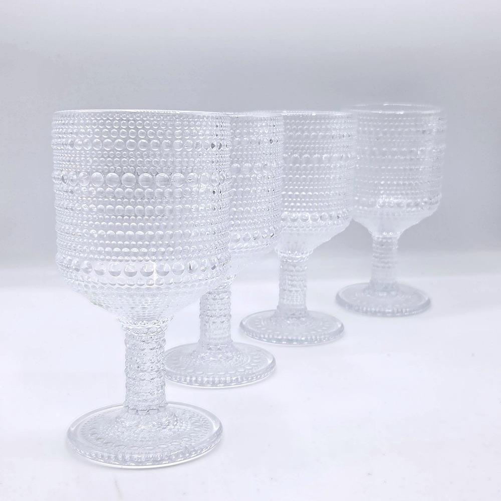Circle Jay Set Of 4 Clear Dotted Hobnail Goblet Glass 10oz Retro Style Drinkware
